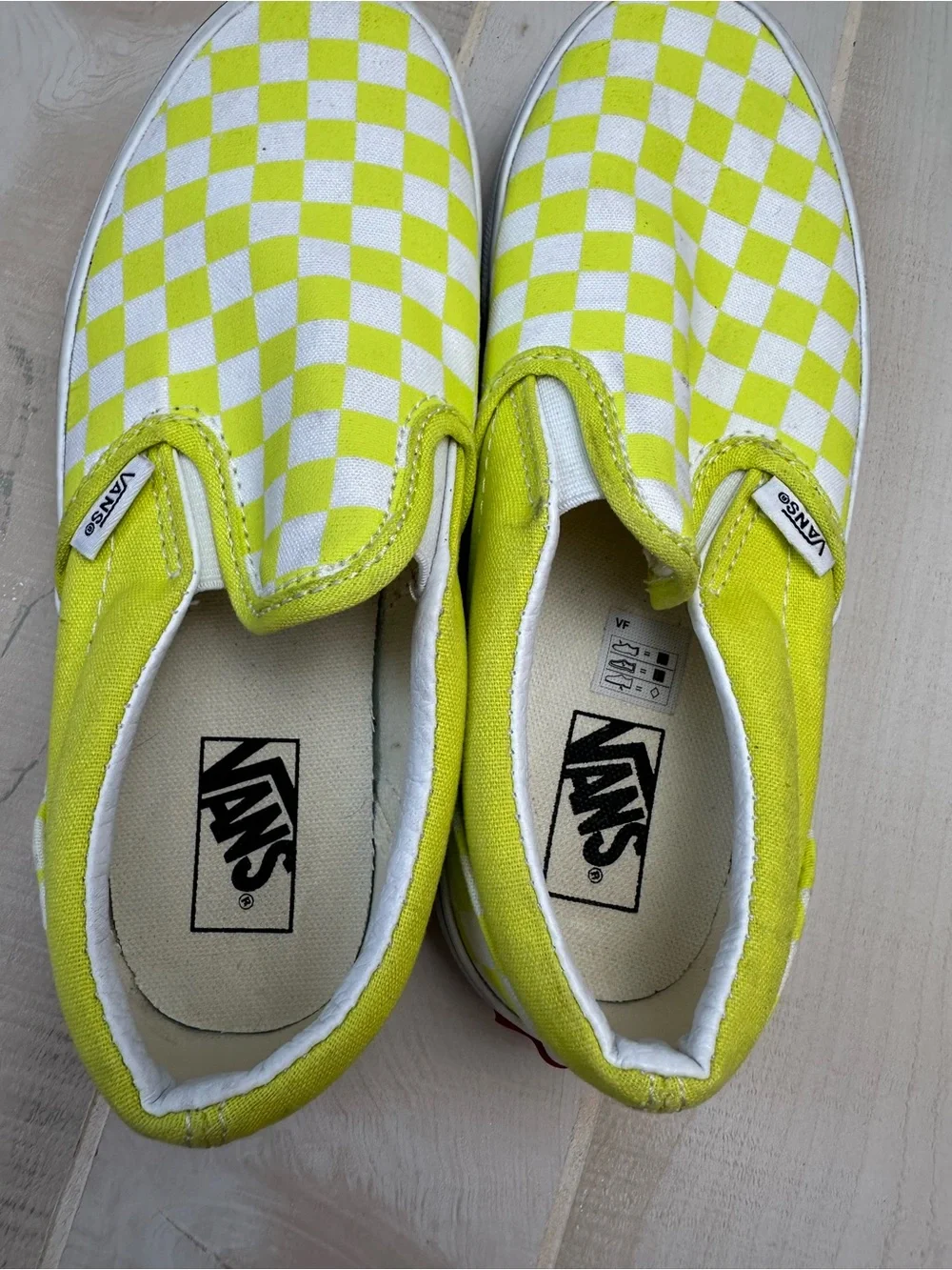 Vans Kids Slip-On Checkerboard Sneakers in Neon Lime and White